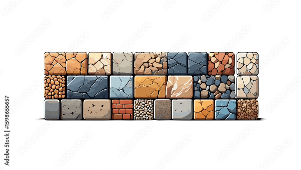 Poster Collection of twenty four square blocks with different textures and patterns arranged in a grid format