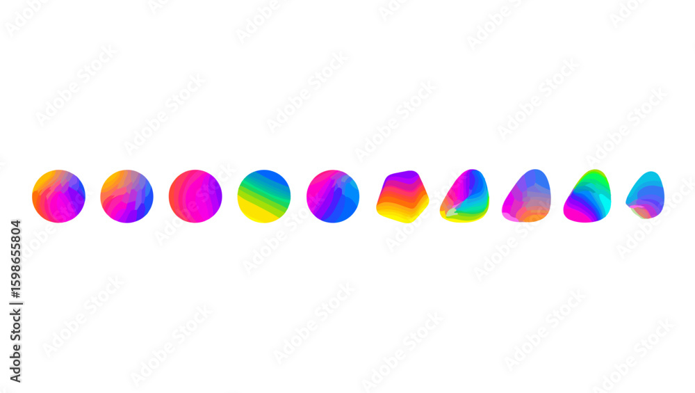 Poster a vibrant row of abstract shapes displaying a gradient of colors on a white background in a simple d