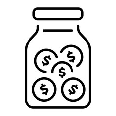 A line style icon showing coins jar