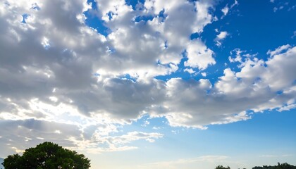Cloudy blue sky, sun through clouds
