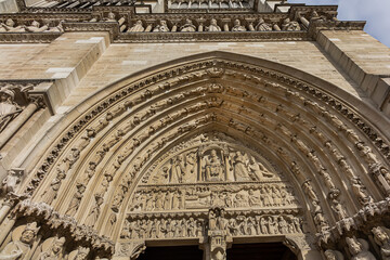 View of Notre Dame de Paris Cathedral. Five years after the catastrophic fire at Notre Dame Cathedral, it has appeared fully restored. Paris. France.