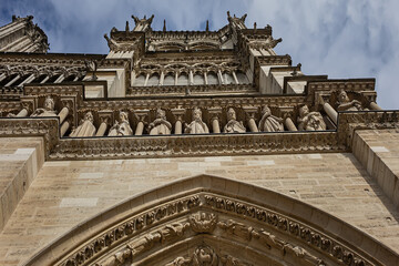 Fototapeta premium View of Notre Dame de Paris Cathedral. Five years after the catastrophic fire at Notre Dame Cathedral, it has appeared fully restored. Paris. France.