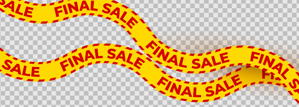 Final sale ribbon, yellow warning stripe, smooth wavy tape for urgency campaigns, product ads, dynamic sale visuals and promo packaging. Vector illustration.