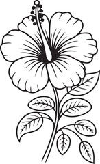 Obraz premium Minimalist Hibiscus Flower Line Art Vector for Botanical and Tattoo Design, hand draw 