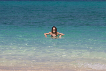 Fit girl at the seaside. Thailand, Phuket. High resolution photo.