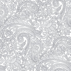 Fototapeta premium Paisley floral pattern, abstraction, swirl flowers, white and grey colors. Seamless floral pattern-799.