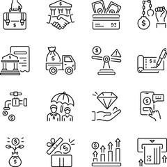 Fototapeta premium Set of Banking Art Outline Style Icons 