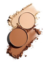 Two Tones of Pressed Powder Cosmetics on White Background
