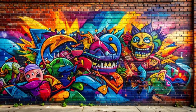 Vibrant graffiti art on brick wall (1)