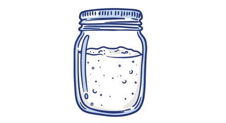 sourdough starter in glass jar vector. Line drawing of a glass jar filled with water and bubbles  