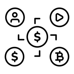 A line style icon showing crypto flow