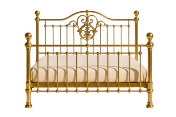 Elegant golden vintage bed frame with a soft cream mattress, adding a classic touch to any bedroom.