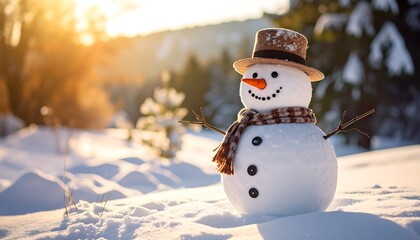 Obraz premium Snowman in winter landscape