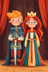 Charming Young Knight and Princess in a Colorful Fantasy Setting