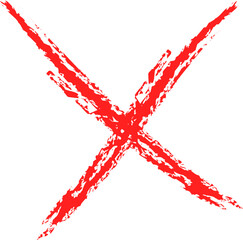 Hand-drawn red cross marker. Grunge red x sign. Red cross marker png.