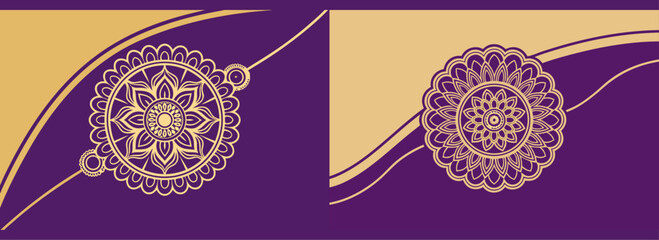 Luxury Mandala Rakhi Banner Design in Royal Purple and Golden Colors Featuring Intricate Circular Floral Pattern for Traditional Indian Raksha Bandhan Celebration Background