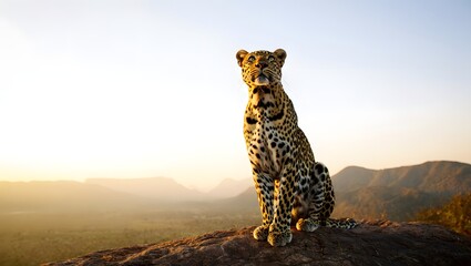 Leopard sitting on rock at sunset wildlife animal photography africa safari nature view