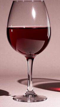 A close up view of a red glass of wine against a mauve background - cabernet glass, tasting and swilling a glass of wine