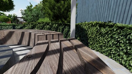 Panoramic video of landscape design of a city garden. Panoramic view from a vantage point of the park landscape.	
