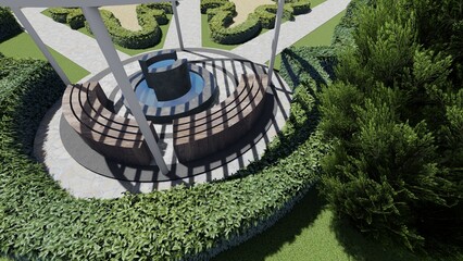 Panoramic video of landscape design of a city garden. Panoramic view from a vantage point of the park landscape.	
