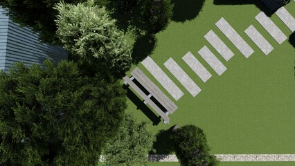 Panoramic video of landscape design of a city garden. Panoramic view from a vantage point of the...