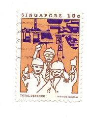 A vintage postage stamp from Singapore isolated on a white background.