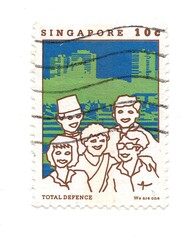 A vintage postage stamp from Singapore isolated on a white background.