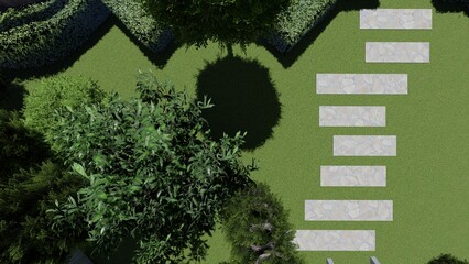Panoramic video of landscape design of a city garden. Panoramic view from a vantage point of the...