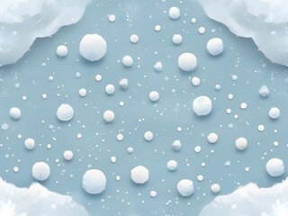 Snowball Scatter: A delicate array of snowballs, captured from above against a serene pale blue backdrop, portraying the playfulness of winter's embrace.