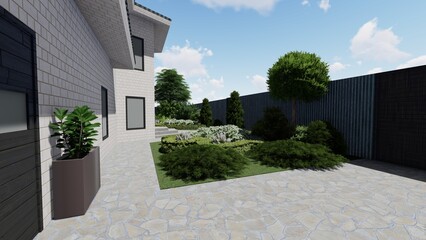 Panoramic video of landscape design of a city garden. Panoramic view from a vantage point of the park landscape.	
