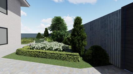 Panoramic video of landscape design of a city garden. Panoramic view from a vantage point of the...