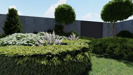 Panoramic video of landscape design of a city garden. Panoramic view from a vantage point of the...