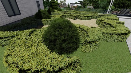 Panoramic video of landscape design of a city garden. Panoramic view from a vantage point of the park landscape.	

