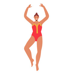 Slim woman dancer wearing gymnastics costume standing in flexible position isolated on white