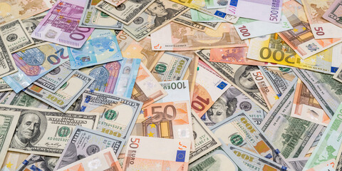 pile of dollar and euro banknote as background