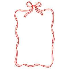 Doodle cute frame with wavy lines, bow, ribbon. Outline scallop frame border in doodle style. Retro frame wavy border. Wavy frame with bows. Vector illustration in coquette style