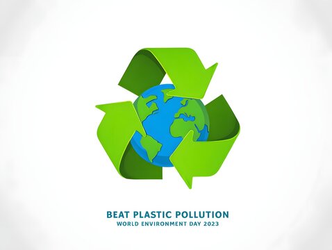 World environment day concept: recycle symbol with earth globe for plastic pollution