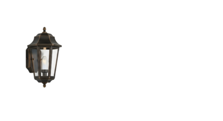 An antiquestyle dark bronze outdoor wall lantern sconce with clear glass panels is mounted on a