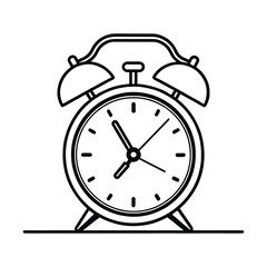 Vintage Alarm Clock Vector Illustration - Classic Retro Time Icon in Line Art