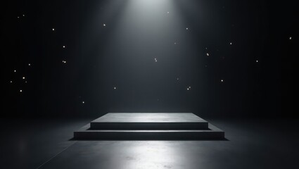A Stark Stage Illuminated by a Single Dramatic Spotlight with Floating Particles Creating a Sense of Anticipation and Wonder