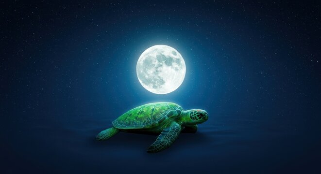 Turtle under moonlit sky