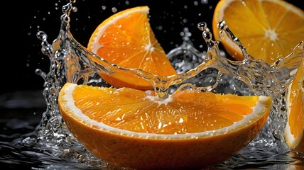 Vibrant Orange Slices Mockup Suspended in a Splash of Water