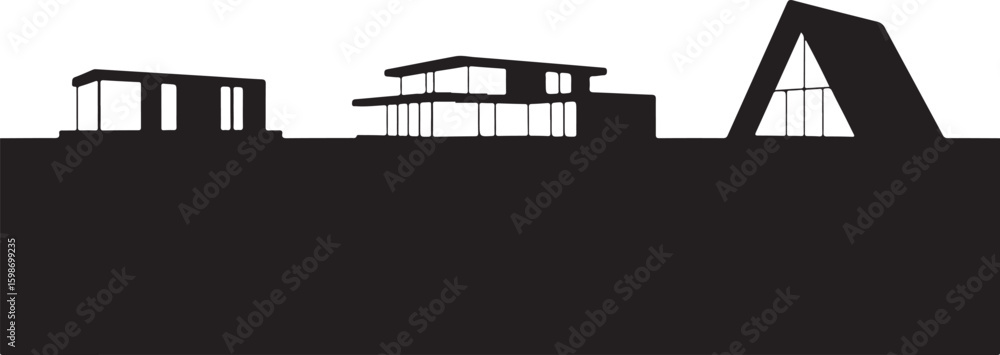 Poster Modern architectural structures with geometric shapes and large windows architecture