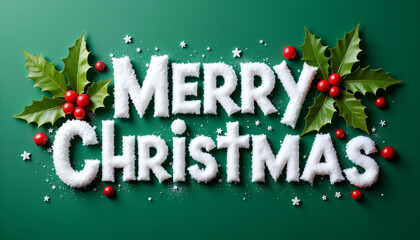 Christmas greeting with "Merry Christmas" text on green background  