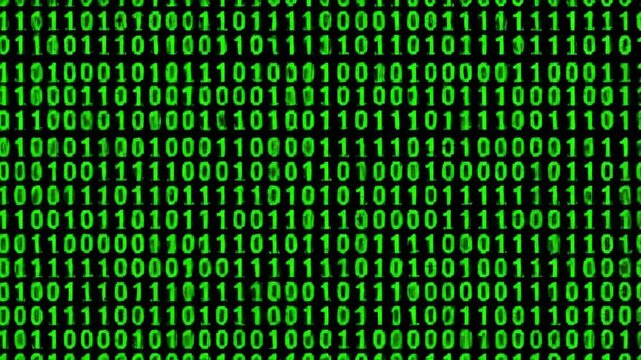 Green binary code pattern on a black screen, seamless background