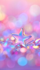 Iridescent Star Ornament on Blurry Colorful Background
