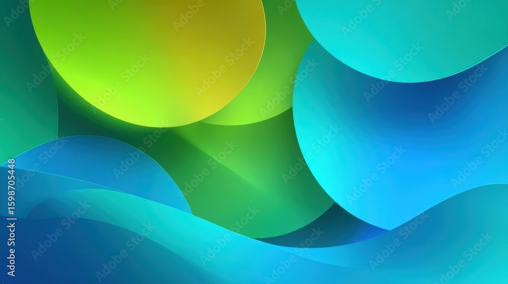 Poster a blue and green background with a yellow circle in the middle. the image has a calming and serene m