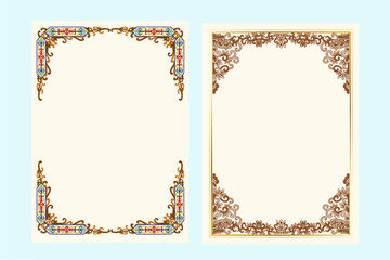 Ornate golden frames for certificates and invitations.