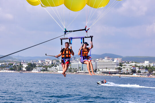 parasaling over the sea. High quality photo