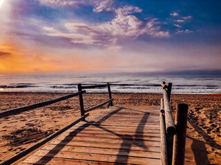 vibrant sunrise at beach
